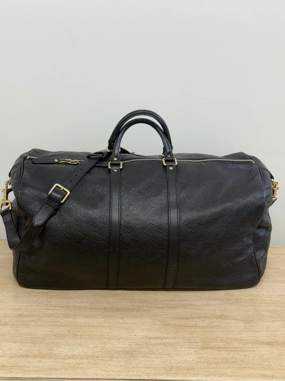 Gucci Guccissima Leather Boston Duffel Bag Black